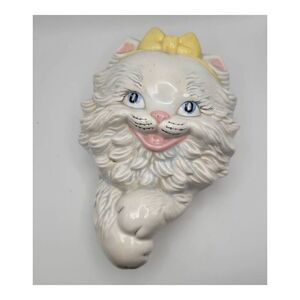 Vintage 1960's Creepy Cat Ceramic Wall Pocket Wall Hanging.